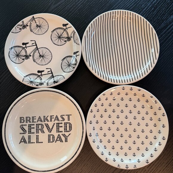 WEST ELM Modern Dinner Plate Set – Black & White Mix Patterned Plates (Set of 4) - Picture 5 of 6